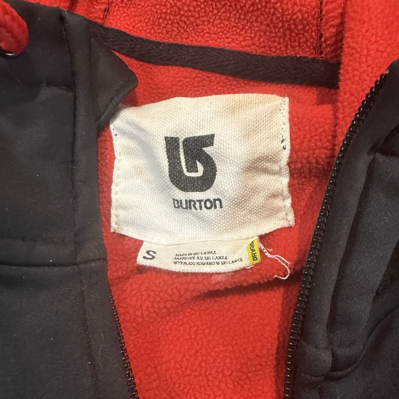 Burton Dryride Red And Black Zip Up Hoodie Fleece Lined Men's Size Small Euc — image 3 of 5